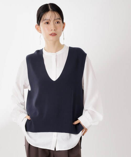 THE SHOP TK (ザ ショップ ティーケー )の「【春まで着られる】ニットベスト&ブラウスセット/洗濯機OK(シャツ/ブラウス・レディース・ダークブラウン/スミクロ/ネイビー・12/13)」の3枚目の写真