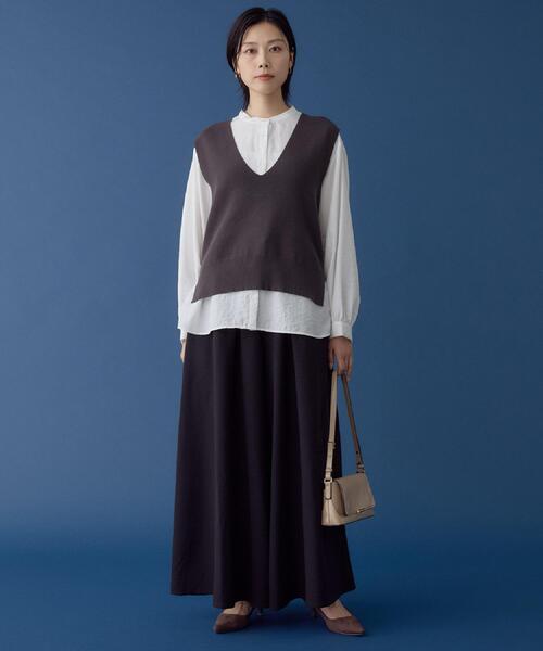THE SHOP TK (ザ ショップ ティーケー )の「【春まで着られる】ニットベスト&ブラウスセット/洗濯機OK(シャツ/ブラウス・レディース・ダークブラウン/スミクロ/ネイビー・12/13)」の5枚目の写真
