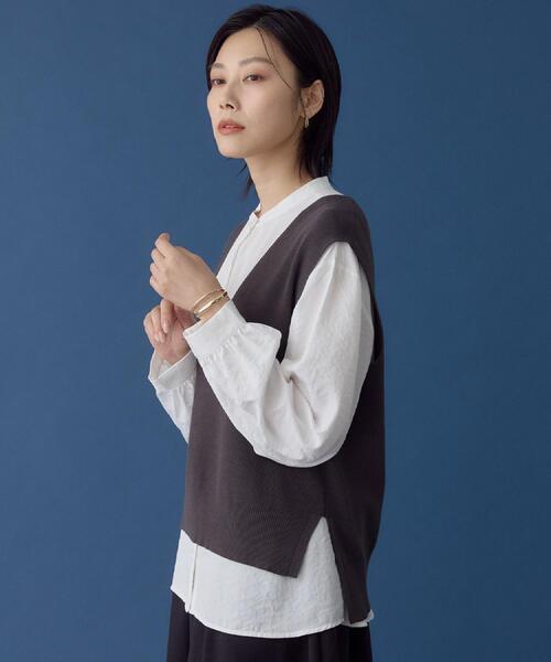 THE SHOP TK (ザ ショップ ティーケー )の「【春まで着られる】ニットベスト&ブラウスセット/洗濯機OK(シャツ/ブラウス・レディース・ダークブラウン/スミクロ/ネイビー・12/13)」の7枚目の写真