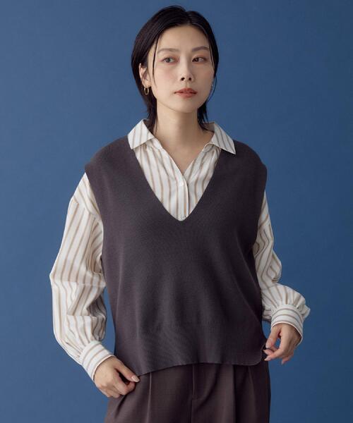 THE SHOP TK (ザ ショップ ティーケー )の「【春まで着られる】ニットベスト&ブラウスセット/洗濯機OK(シャツ/ブラウス・レディース・ダークブラウン/スミクロ/ネイビー・12/13)」の14枚目の写真