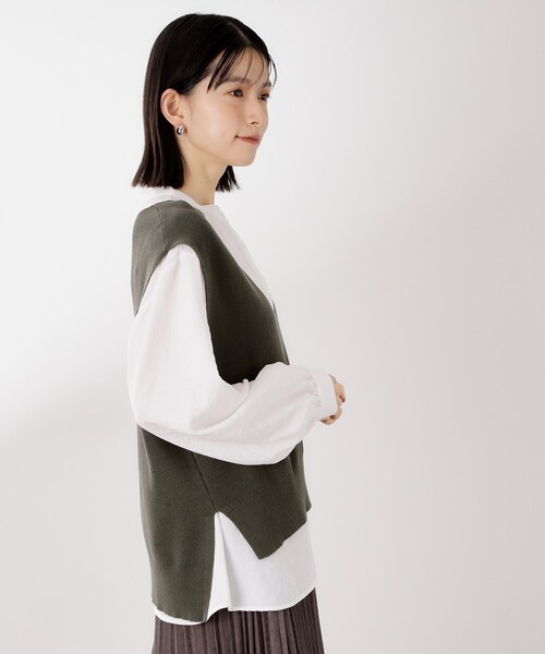 THE SHOP TK (ザ ショップ ティーケー )の「【春まで着られる】ニットベスト&ブラウスセット/洗濯機OK(シャツ/ブラウス・レディース・ダークブラウン/スミクロ/ネイビー・12/13)」の16枚目の写真