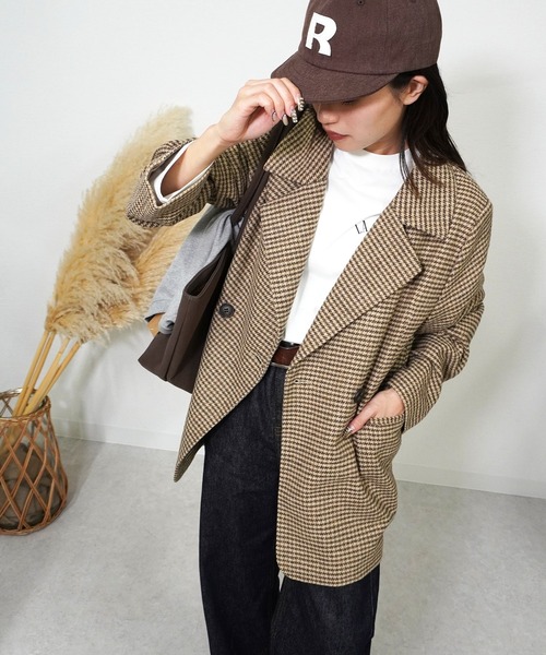 gossara(ゴサラ)の「【一枚でサマになる冬アウター】チェックジャケット(テーラードジャケット・レディース・ブラック/ベージュ・FREE)」の6枚目の写真