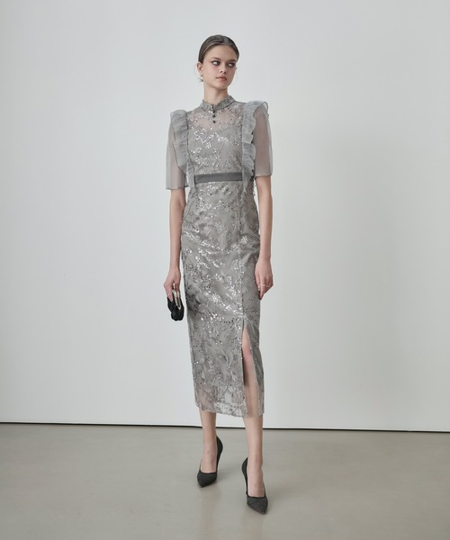 Leja 結婚式　ドレス　ワンピース Leja ドレス 「LEJA」花柄刺繍レースチュールパフスリーブ