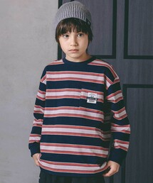 nexchic（ネクシック）の「バッグロゴパッチ天竺&マルチボーダー長袖Tシャツ(110~150cm)（Tシャツ/カットソー・キッズ）」