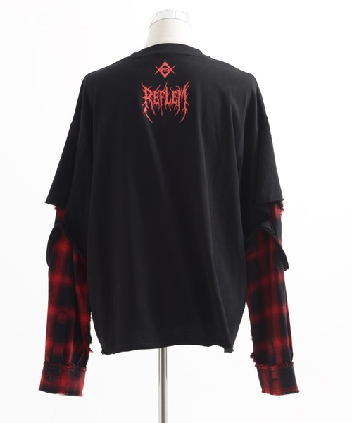 REFLEM(レフレム)の「『REFLEM/レフレム』レイヤ―ドチェックL/S Tee/ロングスリーブカットソー(Tシャツ/カットソー・レディース・ブラック×ブルー/ブラック×レッド/ブラック×ホワイト・FREE)」の6枚目の写真