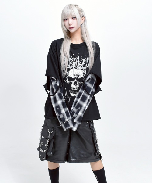 REFLEM(レフレム)の「『REFLEM/レフレム』レイヤ―ドチェックL/S Tee/ロングスリーブカットソー(Tシャツ/カットソー・レディース・ブラック×ブルー/ブラック×レッド/ブラック×ホワイト・FREE)」の10枚目の写真