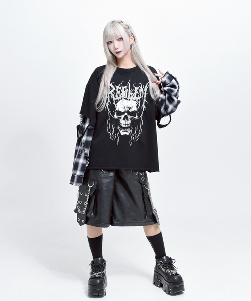 REFLEM(レフレム)の「『REFLEM/レフレム』レイヤ―ドチェックL/S Tee/ロングスリーブカットソー(Tシャツ/カットソー・レディース・ブラック×ブルー/ブラック×レッド/ブラック×ホワイト・FREE)」の13枚目の写真