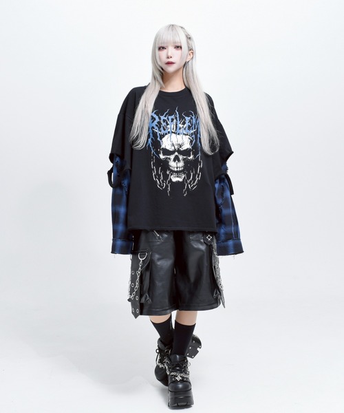 REFLEM(レフレム)の「『REFLEM/レフレム』レイヤ―ドチェックL/S Tee/ロングスリーブカットソー(Tシャツ/カットソー・レディース・ブラック×ブルー/ブラック×レッド/ブラック×ホワイト・FREE)」の22枚目の写真