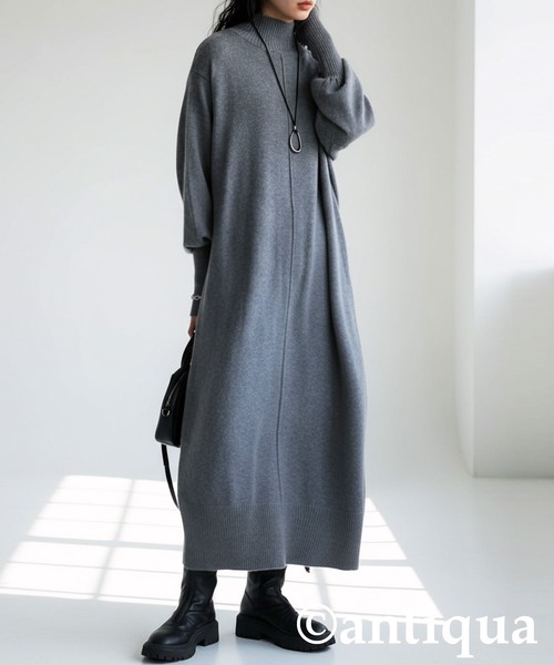 antiqua(アンティカ)の「マシュマロタッチ ニットワンピース(ワンピース・レディース・ダークグレー/ネイビー/レッド系その他/ブラック/ブラウン系その他・ONESIZE)」の3枚目の写真