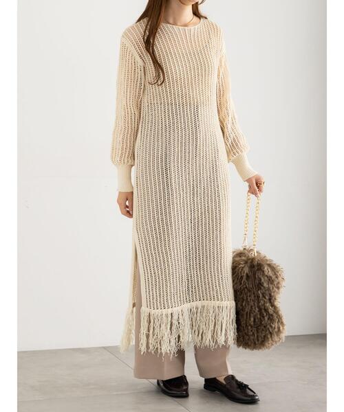 Te chichi（テチチ）の「フリンジメッシュニットワンピース《2025Autumn catalog vol.2 item》（ワンピース・レディース・モカ/オフホワイト・F）」の7枚目の写真