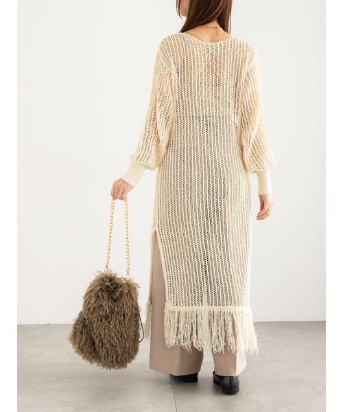 Te chichi（テチチ）の「フリンジメッシュニットワンピース《2025Autumn catalog vol.2 item》（ワンピース・レディース・モカ/オフホワイト・F）」の8枚目の写真