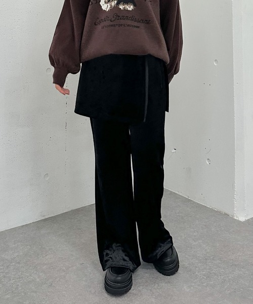 archives（アルシーヴ）の「ベロアレイヤードスカート付きパンツ（その他パンツ・レディース・ブラック/ブラウン・MEDIUM）」の2枚目の写真