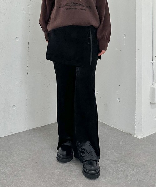 archives（アルシーヴ）の「ベロアレイヤードスカート付きパンツ（その他パンツ・レディース・ブラック/ブラウン・MEDIUM）」の4枚目の写真