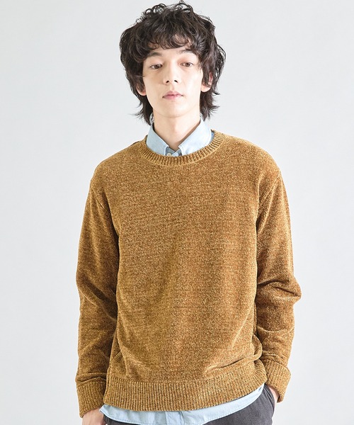 UNION STATION（ユニオンステーション）の「クルーネック ウォッシャブルモールニット（ニット/セーター・メンズ・ブラック/チャコールグレー/マスタード/パープル/ブルー/オフホワイト・L/LL/M）」の6枚目の写真