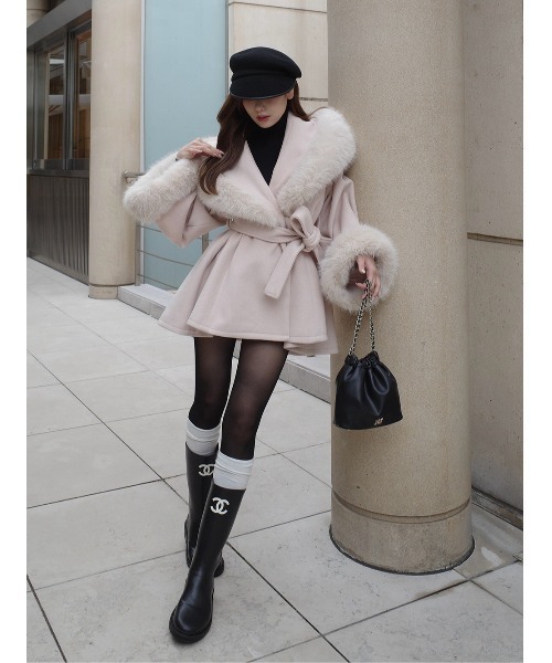 Darich♡ウエストベルトプリンセスラインコート♡ピンク Darichロゴガーメント＆DDロゴベロアハンガー付き】ウエスト