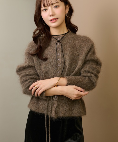 LAULEN(ローレン)の「mohair waist ribbon knit cardigan /モヘアウエストリボンニットカーディガン(カーディガン/ボレロ・レディース・ブラウン/ピンク/グレー・FREE)」の3枚目の写真