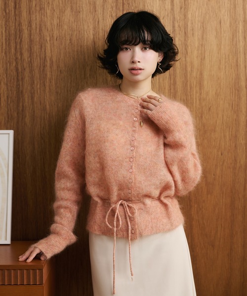 LAULEN(ローレン)の「mohair waist ribbon knit cardigan /モヘアウエストリボンニットカーディガン(カーディガン/ボレロ・レディース・ブラウン/ピンク/グレー・FREE)」の1枚目の写真