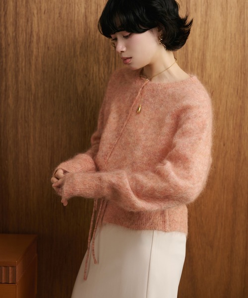 LAULEN(ローレン)の「mohair waist ribbon knit cardigan /モヘアウエストリボンニットカーディガン(カーディガン/ボレロ・レディース・ブラウン/ピンク/グレー・FREE)」の4枚目の写真