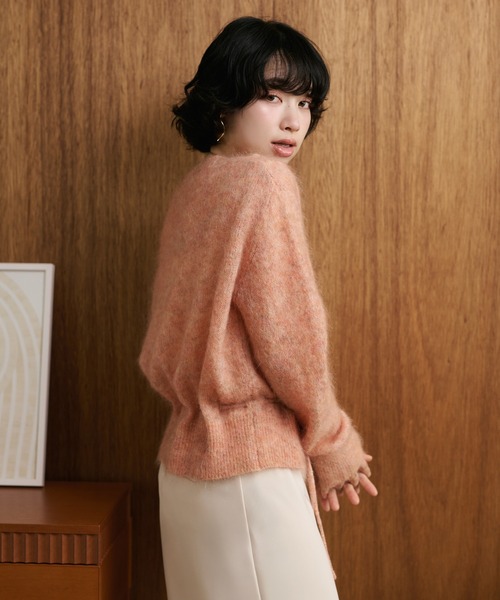 LAULEN(ローレン)の「mohair waist ribbon knit cardigan /モヘアウエストリボンニットカーディガン(カーディガン/ボレロ・レディース・ブラウン/ピンク/グレー・FREE)」の6枚目の写真