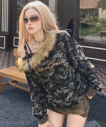 A'GEM/9 × .kom 『.KOM/ドットケーオーエム』One Shoulder Faux Fur Camo Pullover/ワンショルフェイクファーカモプルオーバー