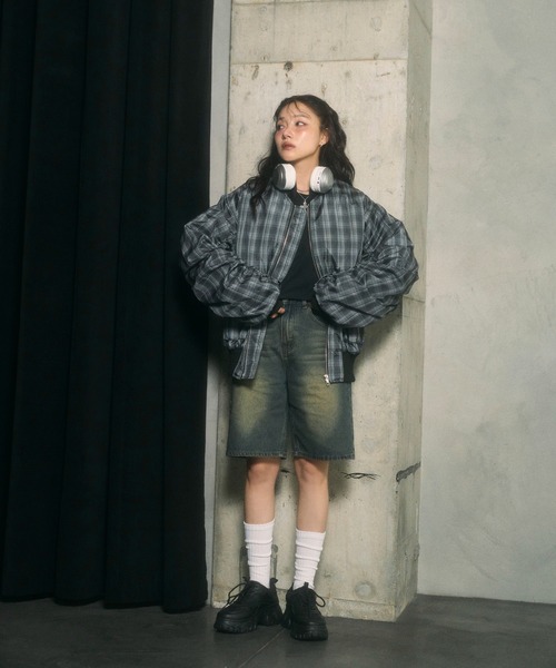 ANDGEEBEE(アンジービー)の「UNISEX オーバーサイズチェックブルゾン(ブルゾン・レディース・ネイビー/ブラック・FREE)」の17枚目の写真