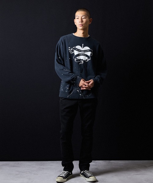 HAND PAINTED VINTAGE WASH NUMBER (9)INE APPLE SWEATSHIRT / ハンド