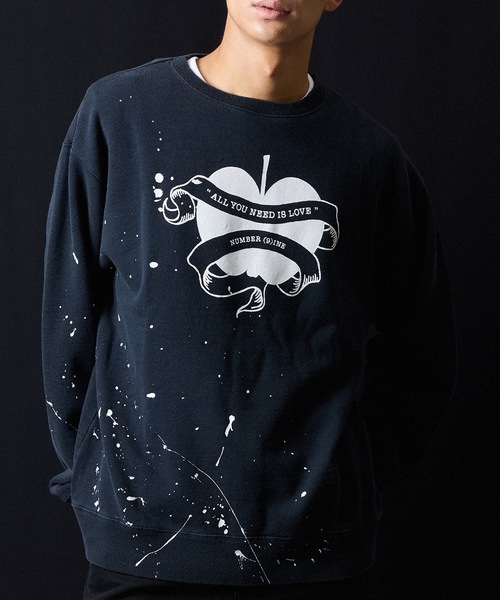 HAND PAINTED VINTAGE WASH NUMBER (9)INE APPLE SWEATSHIRT / ハンド