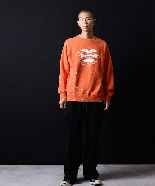 HAND PAINTED VINTAGE WASH NUMBER (9)INE APPLE SWEATSHIRT / ハンド