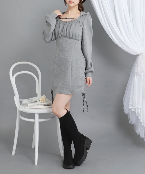 DearMyLoveRose(ディアマイラブローズ)の「ヨークギャザーフードミニワンピース【大きいサイズ有り】(ワンピース・レディース・グレー/ブルーグレー/ブラック・3L/LL/LARGE/MEDIUM)」の19枚目の写真