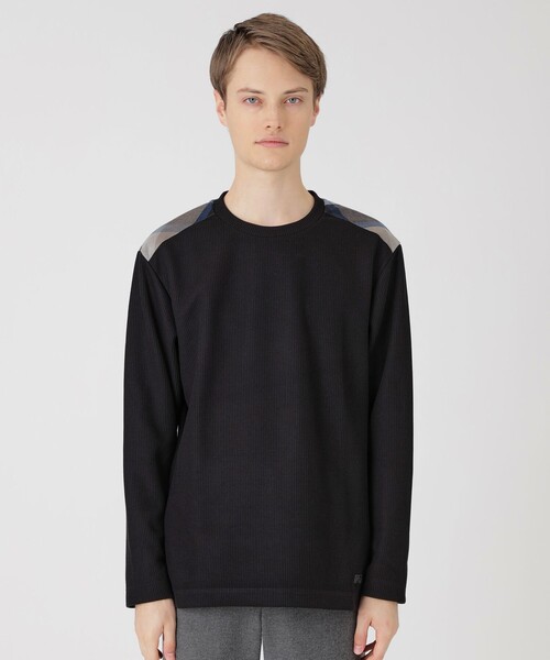 BLACK LABEL CRESTBRIDGE(ブラックレーベル・クレストブリッジ)の「ショルダーチェックニットソー(Tシャツ/カットソー・メンズ・ブラック/ネイビー/グレー系その他/オフホワイト/オレンジ系その他3・M/XL/L)」の1枚目の写真