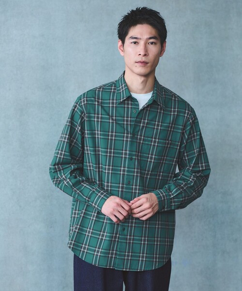 green label relaxing(グリーンレーベルリラクシング)の「TRフラノ パターン ジャストルーズ レギュラーカラー シャツ(シャツ/ブラウス・メンズ・ネイビー/ケリーグリーン/ライトグレー・XL/L/M/S)」の2枚目の写真