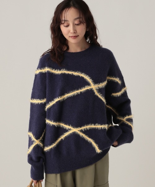 Elura(エルーラ)の「シャギーラインニット/621800(ニット/セーター・レディース・ライトピンク/ライトブルー/ブラウン/ネイビー/グレー/オフホワイト・FREE)」の5枚目の写真