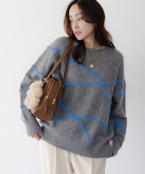 Elura(エルーラ)の「シャギーラインニット/621800(ニット/セーター・レディース・ライトピンク/ライトブルー/ブラウン/ネイビー/グレー/オフホワイト・FREE)」の2枚目の写真