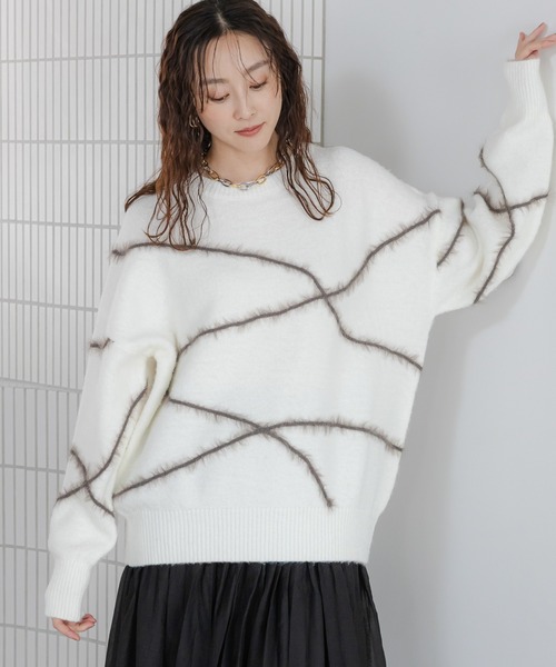 Elura(エルーラ)の「シャギーラインニット/621800(ニット/セーター・レディース・ライトピンク/ライトブルー/ブラウン/ネイビー/グレー/オフホワイト・FREE)」の1枚目の写真