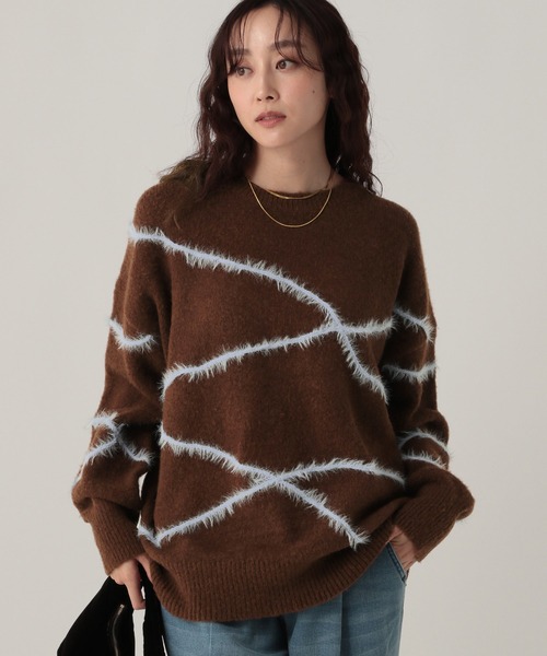 Elura(エルーラ)の「シャギーラインニット/621800(ニット/セーター・レディース・ライトピンク/ライトブルー/ブラウン/ネイビー/グレー/オフホワイト・FREE)」の8枚目の写真