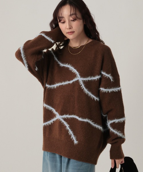 Elura(エルーラ)の「シャギーラインニット/621800(ニット/セーター・レディース・ライトピンク/ライトブルー/ブラウン/ネイビー/グレー/オフホワイト・FREE)」の9枚目の写真