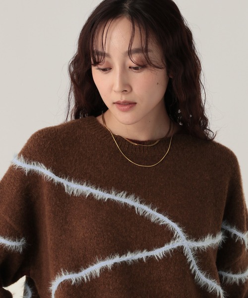 Elura(エルーラ)の「シャギーラインニット/621800(ニット/セーター・レディース・ライトピンク/ライトブルー/ブラウン/ネイビー/グレー/オフホワイト・FREE)」の10枚目の写真