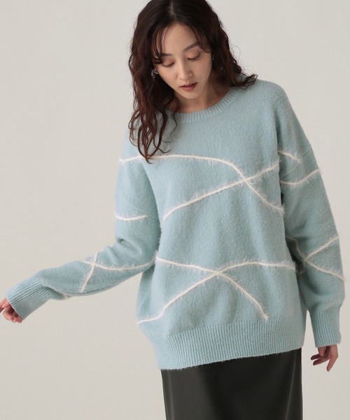 Elura(エルーラ)の「シャギーラインニット/621800(ニット/セーター・レディース・ライトピンク/ライトブルー/ブラウン/ネイビー/グレー/オフホワイト・FREE)」の14枚目の写真