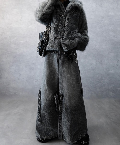 Spielio】Metal bit faux fur jacket / メタルビットフェイクファー