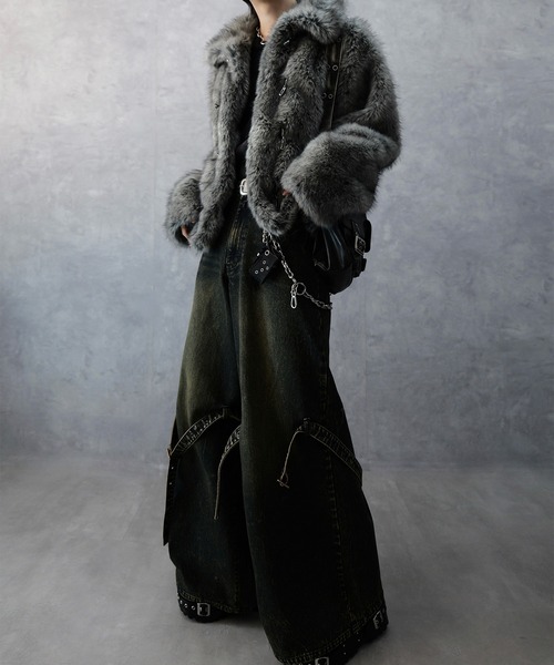 Spielio】Metal bit faux fur jacket / メタルビットフェイクファー