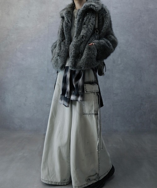 夜*々様 【完売品】Spielio/シュピーリオ　メタルビットフェイクファージャ Spielio】Metal bit faux fur jacket / メタルビットフェイクファー