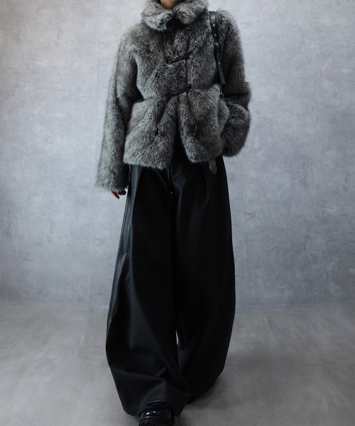 夜*々様 【完売品】Spielio/シュピーリオ　メタルビットフェイクファージャ Spielio】Metal bit faux fur jacket / メタルビットフェイクファー