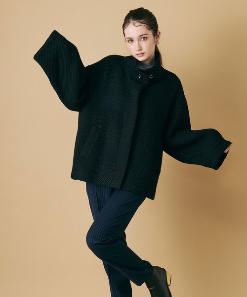 セール】スタンドカラーコクーンシルエットジャケット（その他アウター