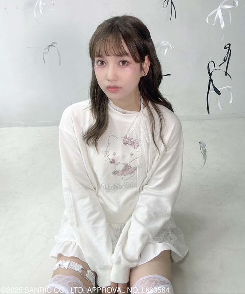 AS KNOW AS plus(アズノゥアズプラス)の「♪キラキラ Sanrio characters ショート丈プルオーバー 【Sanrio/サンリオ】(スウェット・レディース・ネイビー系/オフホワイト/ブラック系/ブラック・FREE)」の8枚目の写真