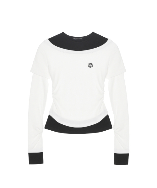 NICK&NICOLE(ニックアンドニコール)の「NICOLE SHRRING LAYERED SLEEVE TOP_WHITE BLACK(Tシャツ/カットソー・レディース・その他・FREE)」の4枚目の写真