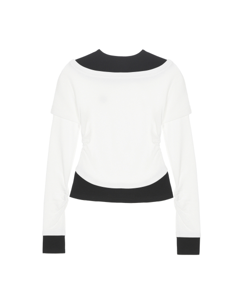 NICK&NICOLE(ニックアンドニコール)の「NICOLE SHRRING LAYERED SLEEVE TOP_WHITE BLACK(Tシャツ/カットソー・レディース・その他・FREE)」の5枚目の写真