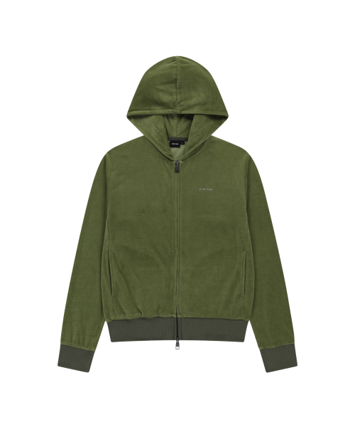 セール】Rhinestone Velour Zip-Up Hoodie (Green)（パーカー）｜AAKAM