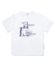 パープル1985リズプリントオーバーサイズ半袖Tシャツホワイト
