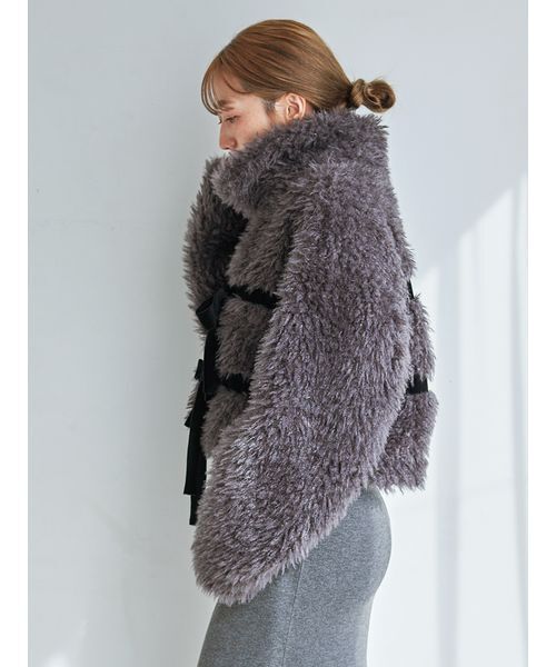 Sustainableリボンボアショートコート スナイデル Sustainableリボンボアショートコート(コート)｜アウター｜SNIDEL