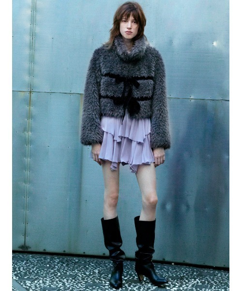 Sustainableリボンボアショートコート（ムートンコート）｜SNIDEL